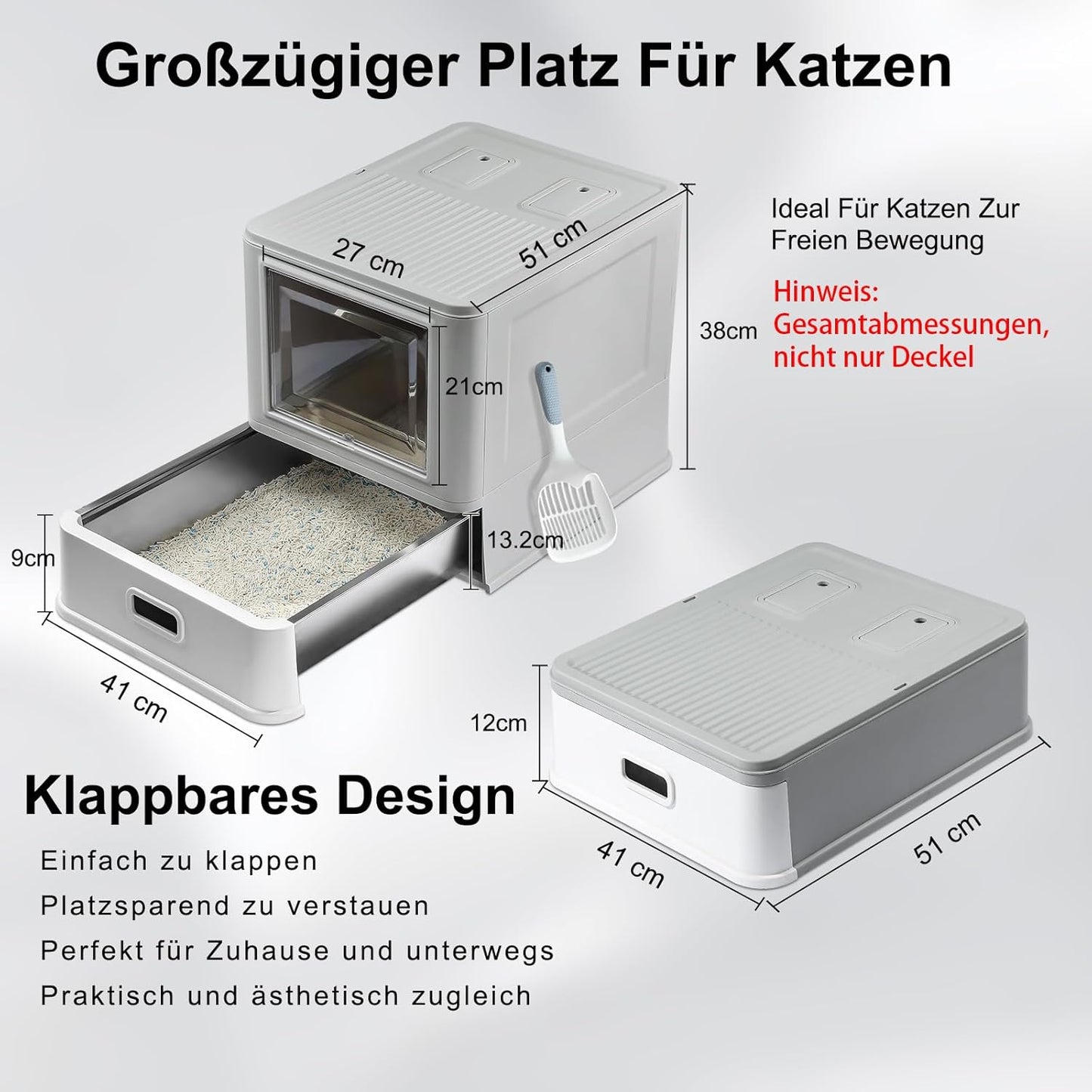 Geschlossene Edelstahl-Katzentoilette mit Schublade, Geschlossener Frontzugang