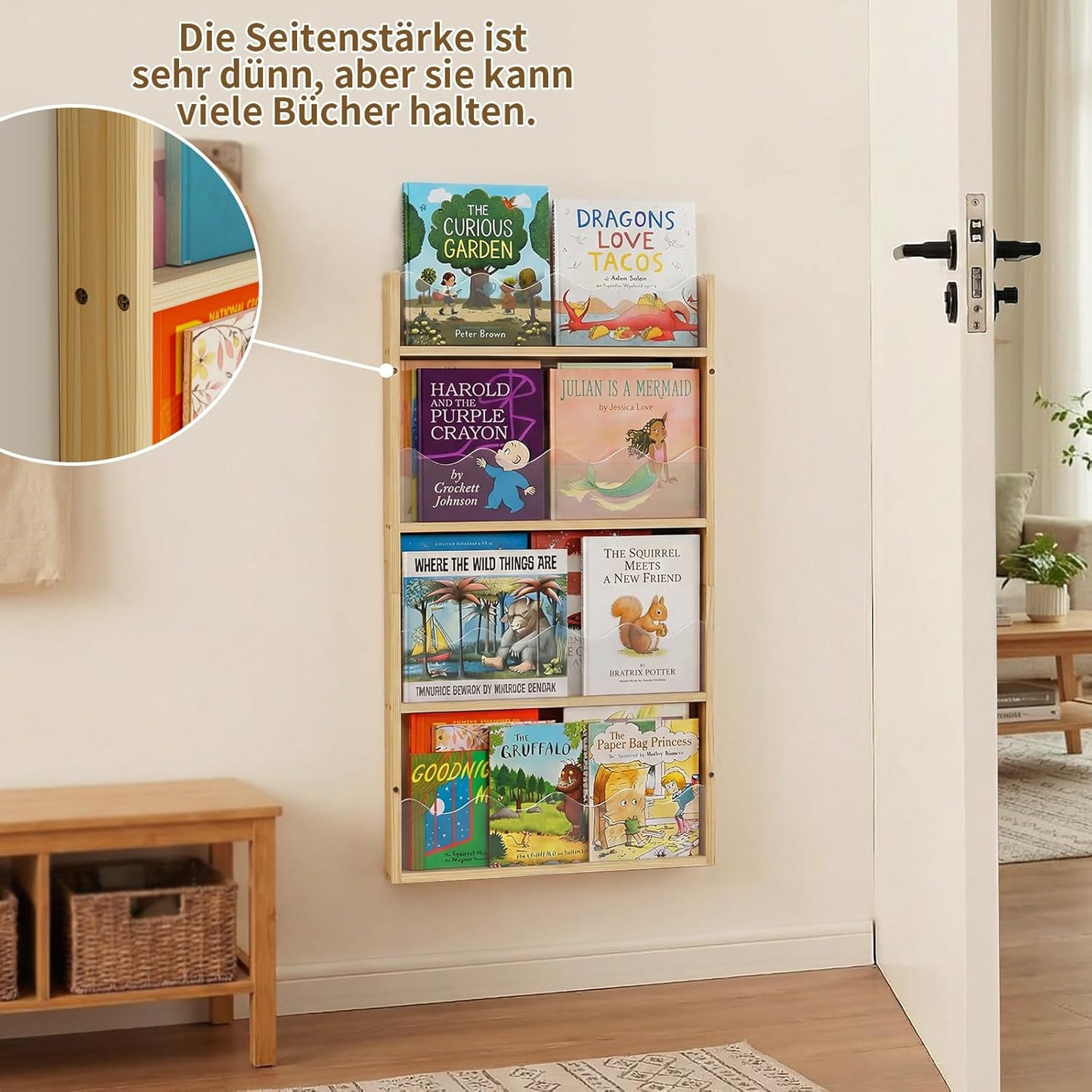 Kinder Bücherregal zur Wandmontage (4 Ebenen)