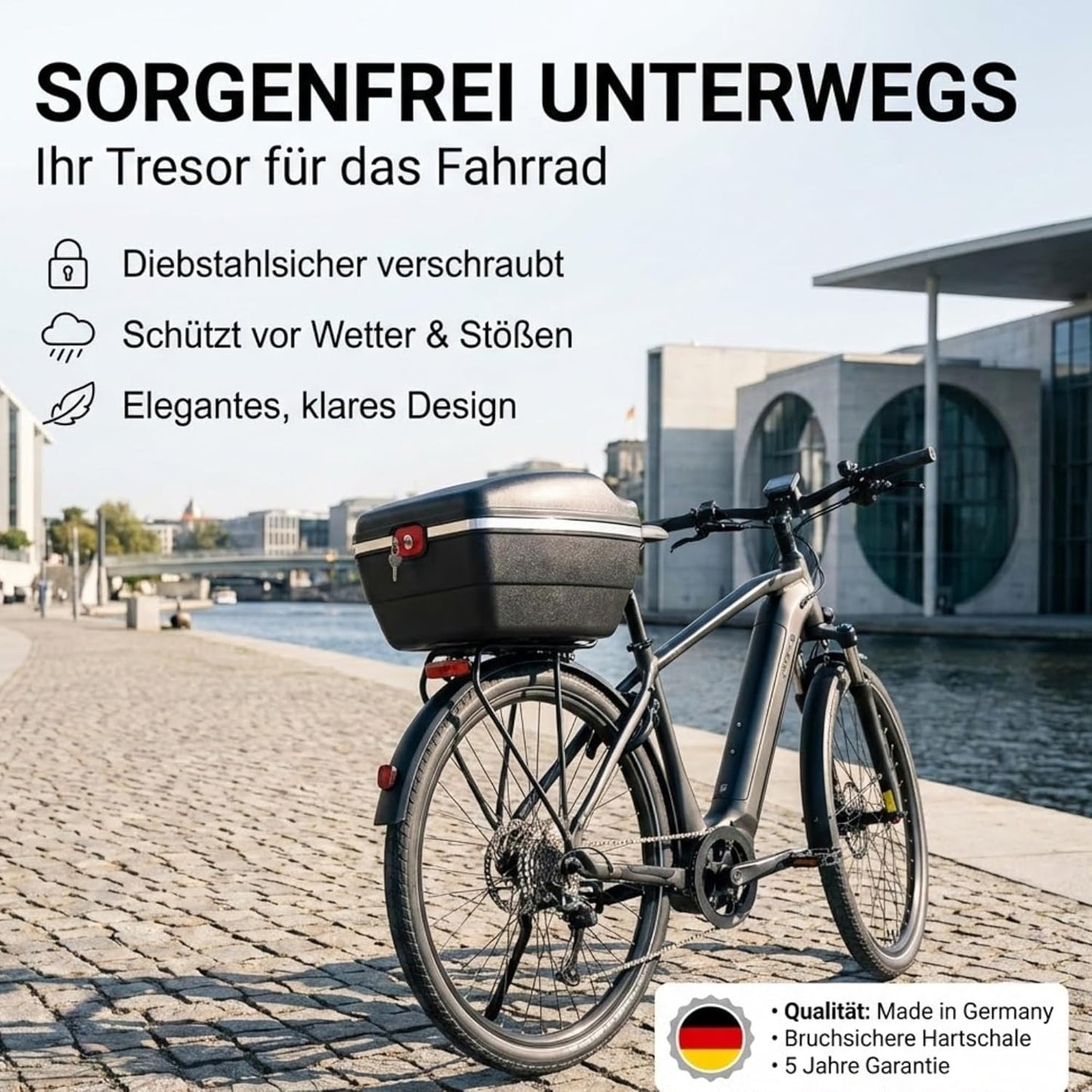 Touring-Tresor abschliessbarer Fahrradkoffer, Schwarz 1er Set