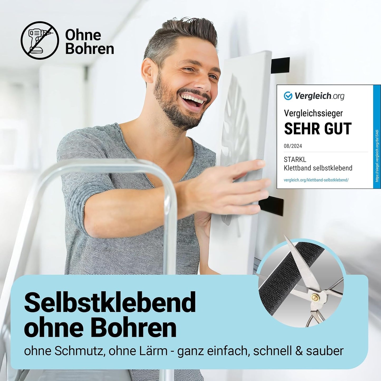 Selbstklebendes Klettband, Schwarz / 5m x 50mm