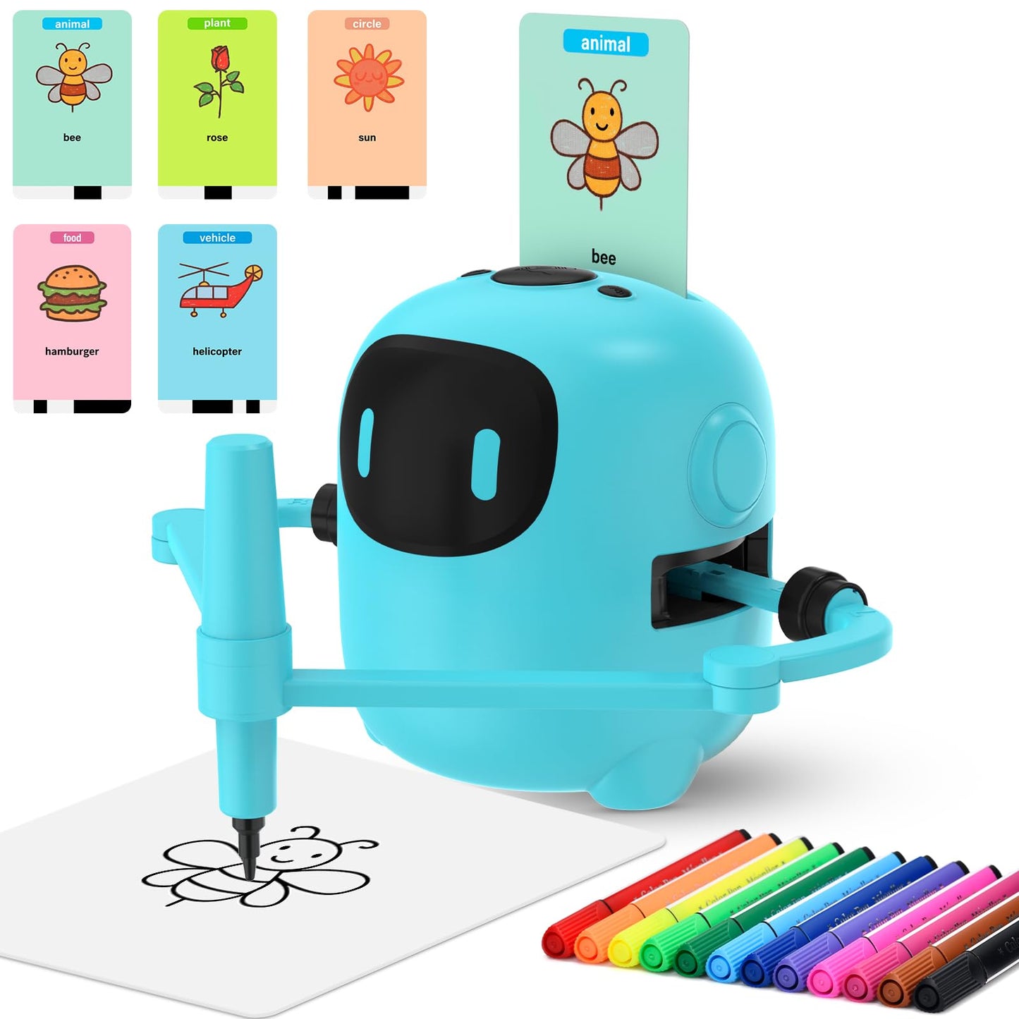 Zeichenroboter mit 100 Karten & Stift, Blau