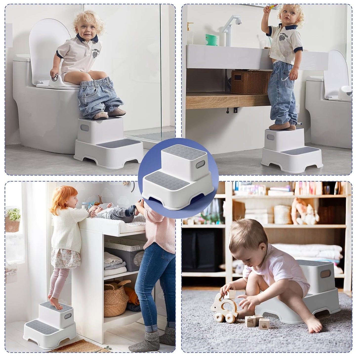 Toilettensitz mit Tritthocker für Kinder, Grau Toilettensitz
