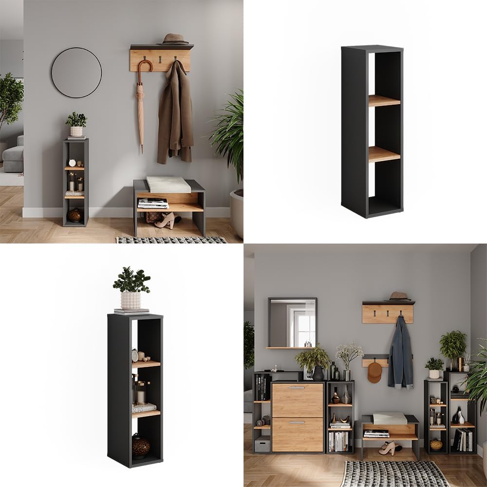 Standregal Orlando mit Stauraum, Anthrazit/Goldkraft Eiche 80 x 21 cm