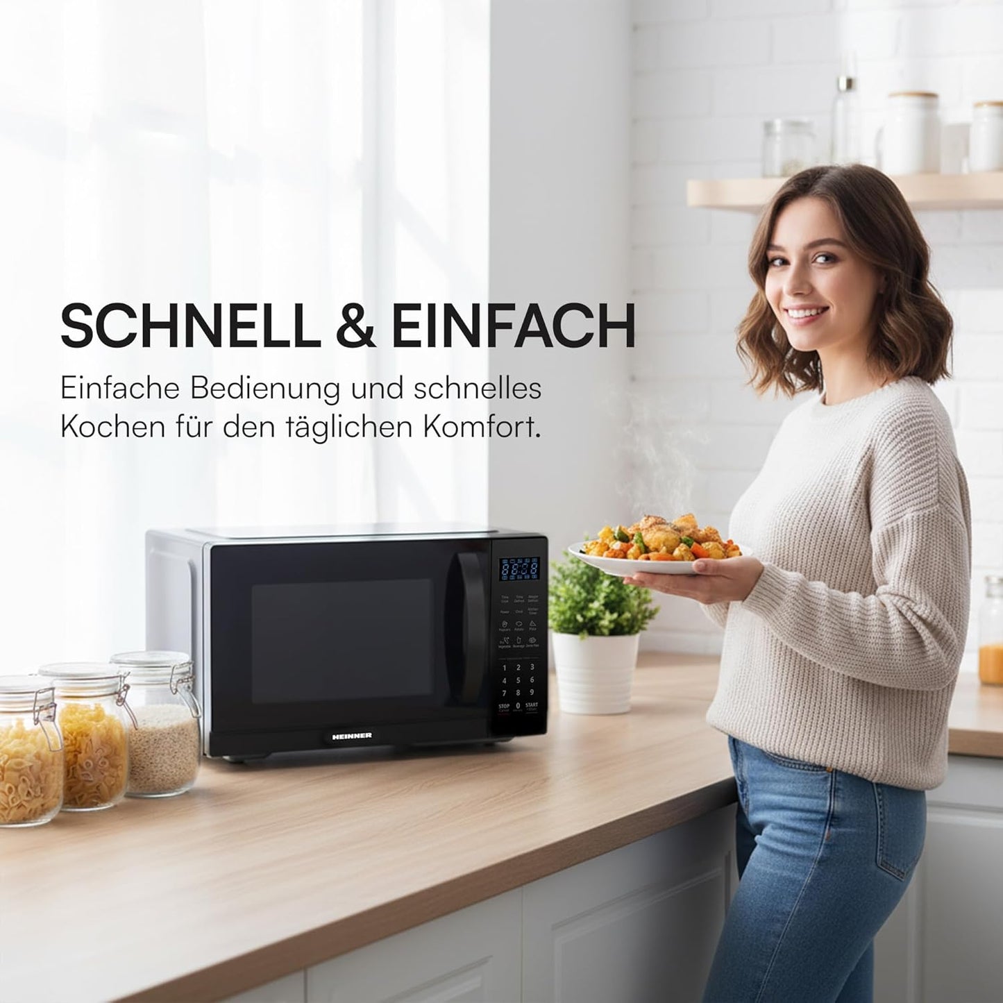 Mikrowelle mit Timer und Auftaufunktion, Dark Black