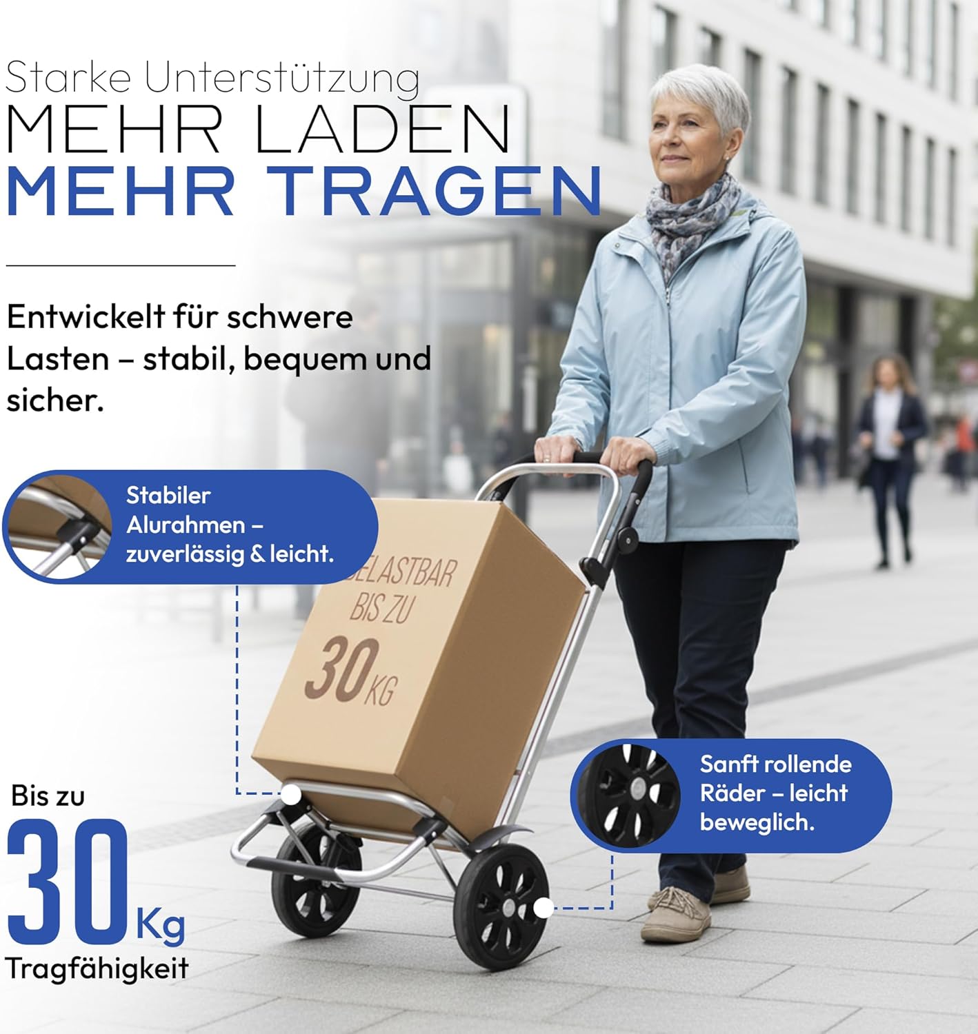 Klappbarer Einkaufstrolley mit Kühlfach, Grau