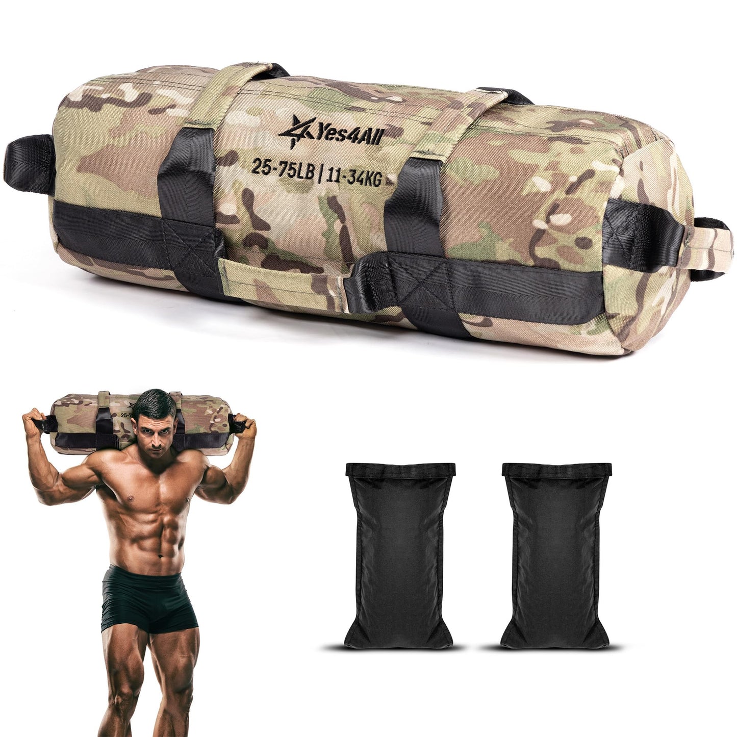 Verstellbare Sandsäcke für Krafttraining (11-34 kg), K. Tarnfarbe - (11kg - 34kg)
