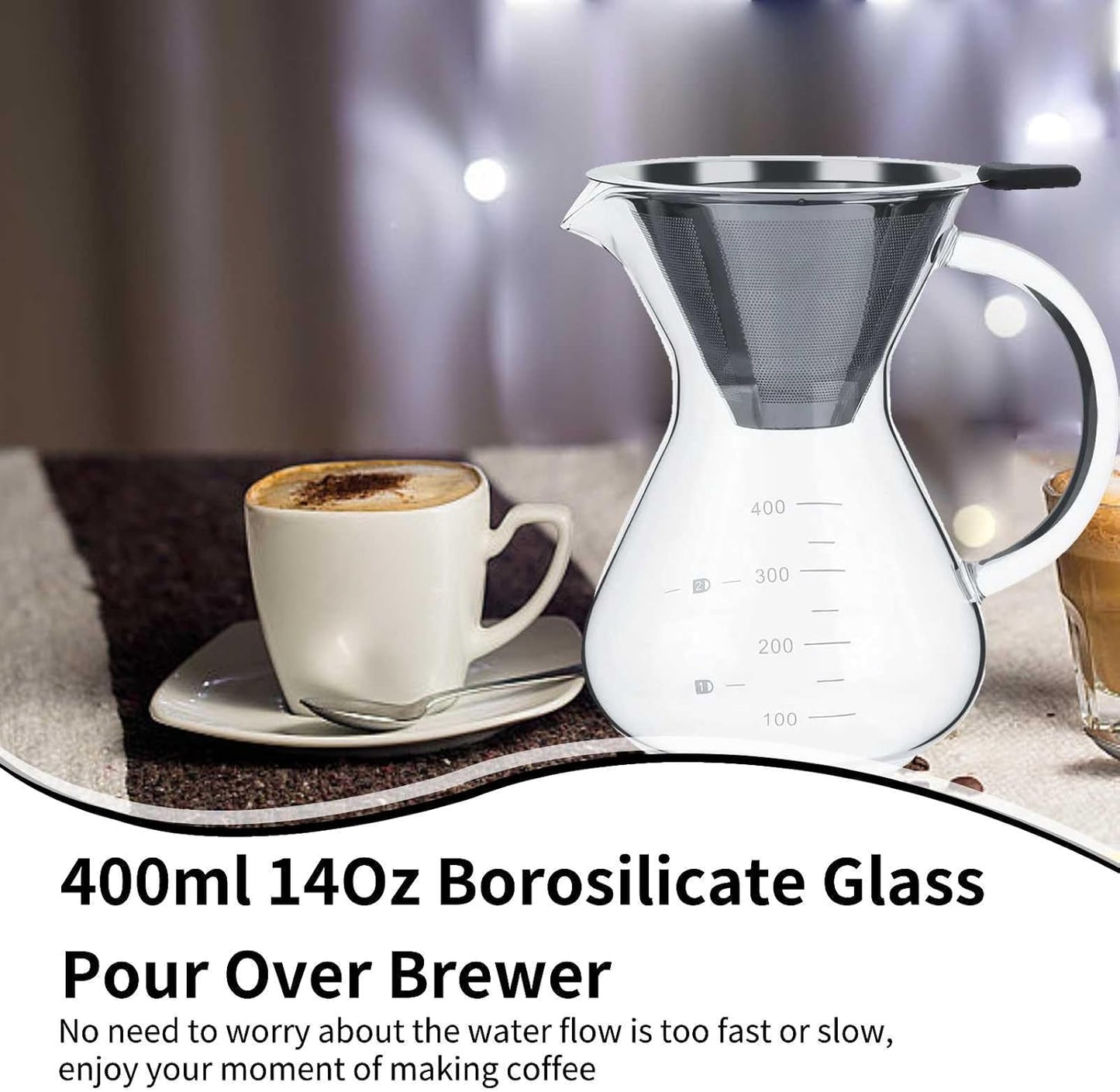 Pour Over Kaffeebereiter mit Edelstahlfilter (400ml)