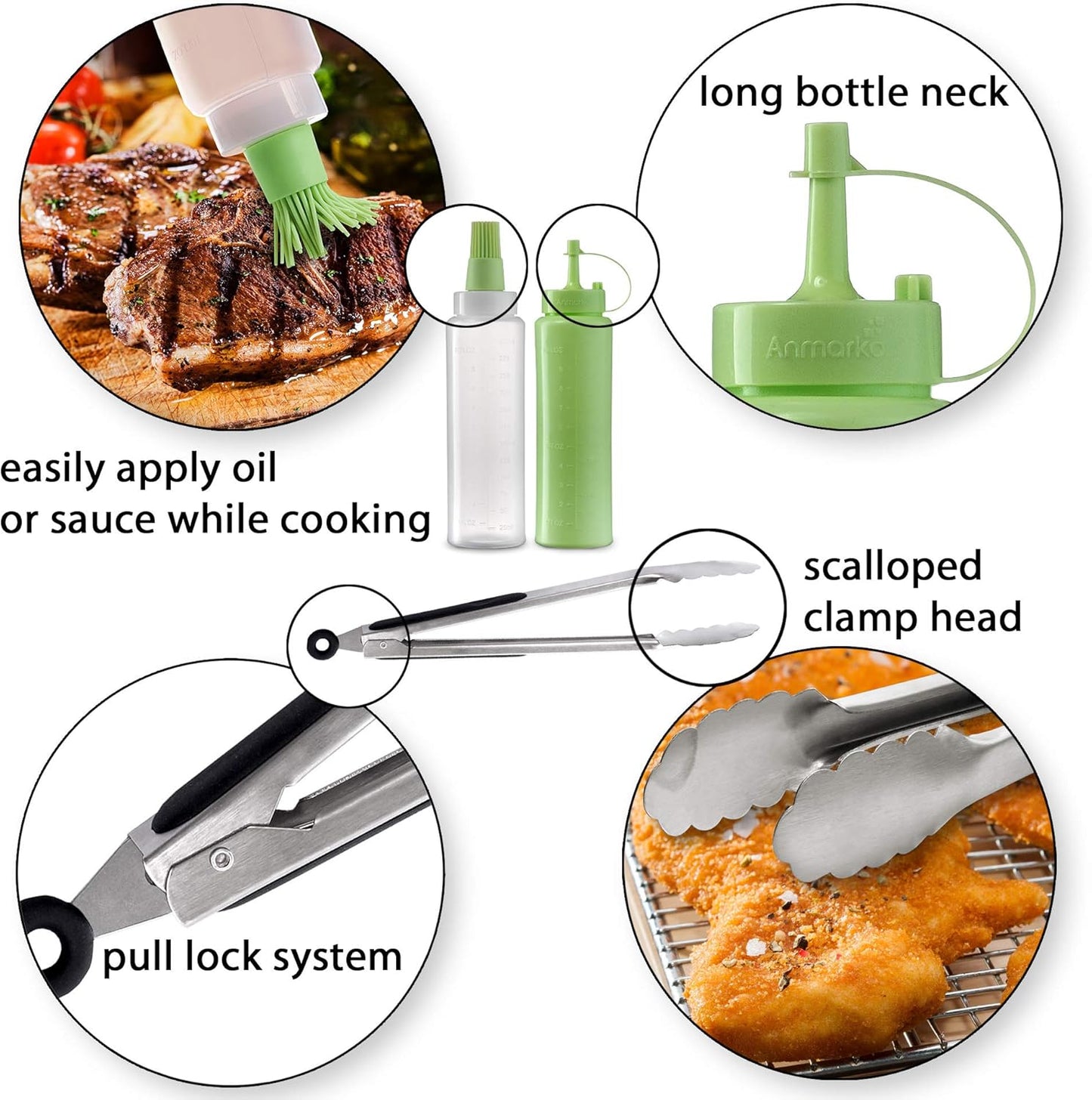 Grillwender-Set, Wooden Handle Set + Tongs And Bottles