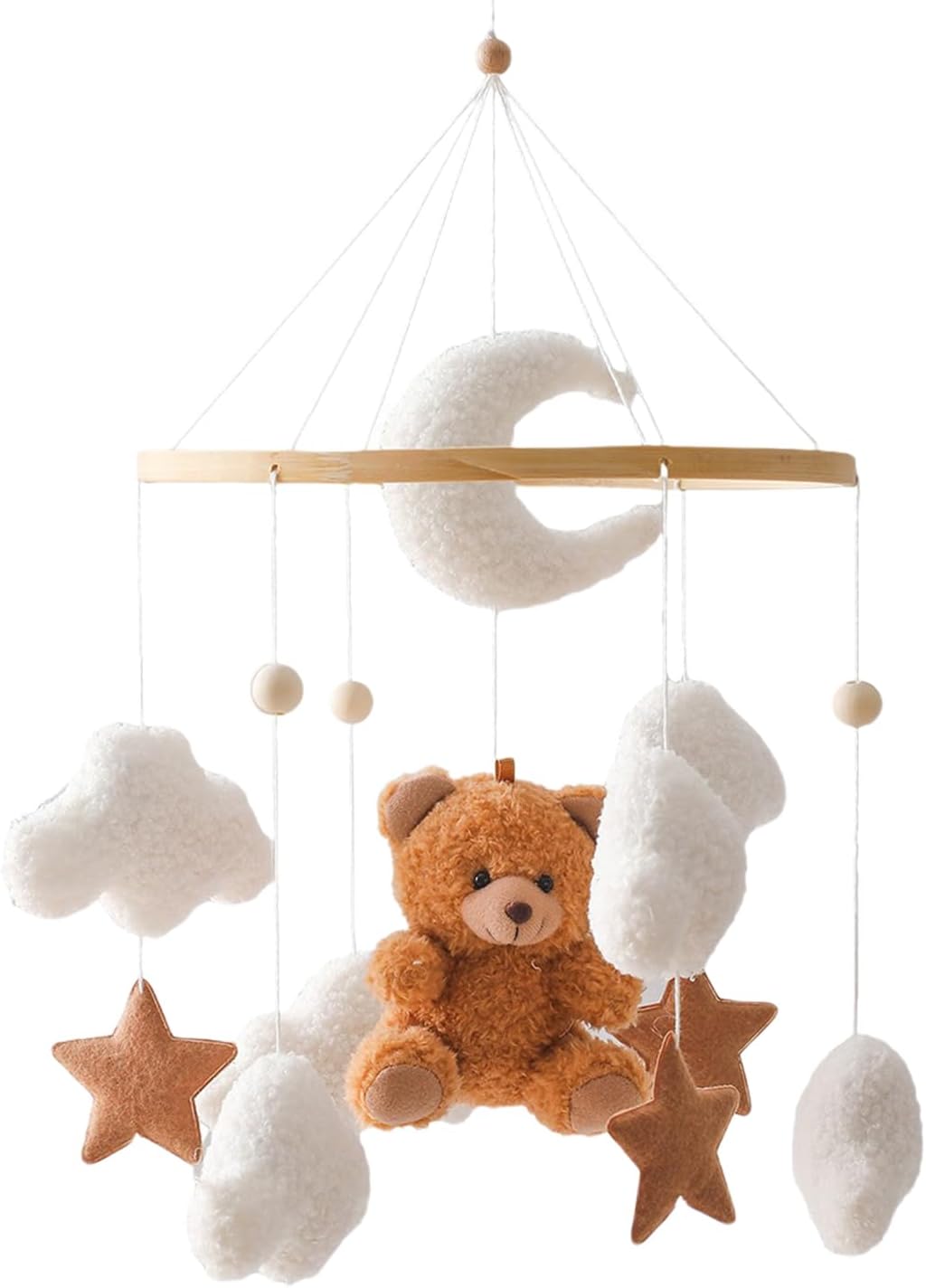 Babybett Mobile mit 3D Bär und Wolken, Braun Bär