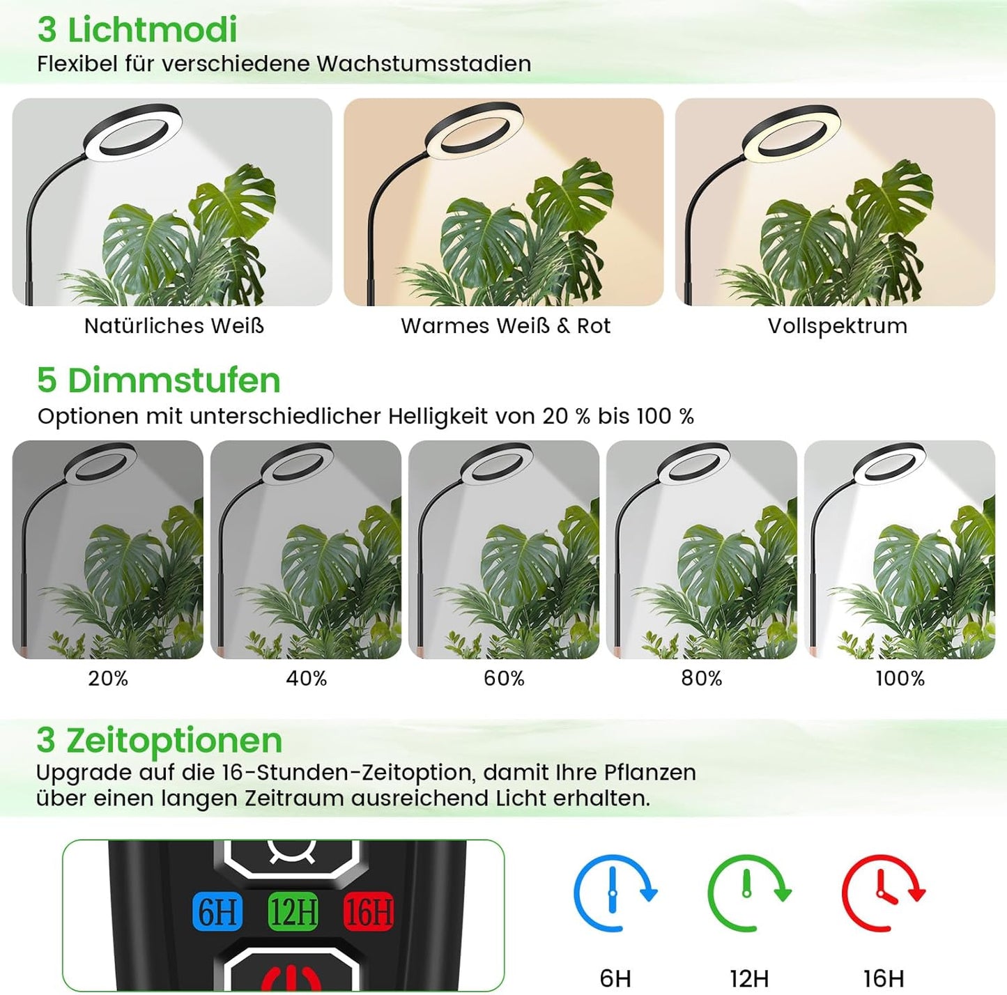 LED-Pflanzenlampe mit Timer und Standfuss