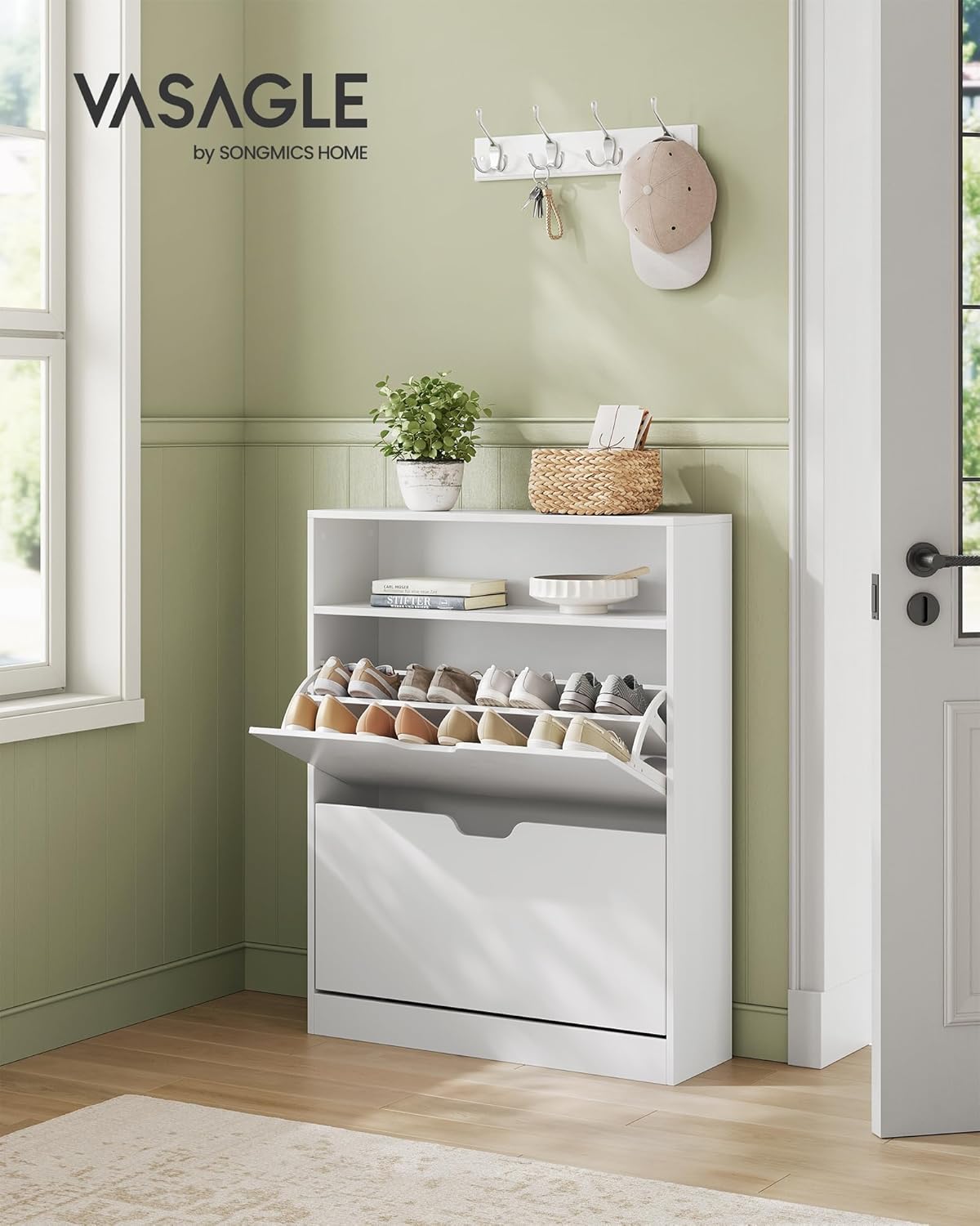 Schuhschrank mit 2 Klappen, Wolkenweiss 3 Tier (24 x 80 x 102 cm)