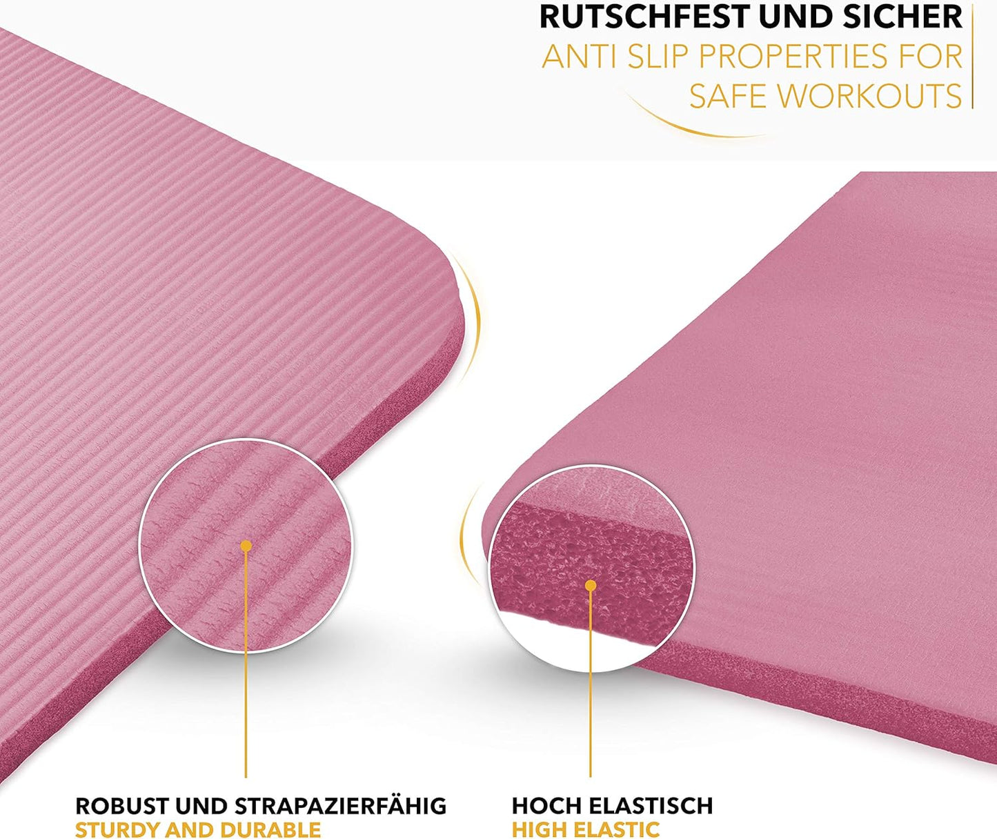 Gymnastik- & Yogamatte, Rosa 185 x 60 x 1,5cm
