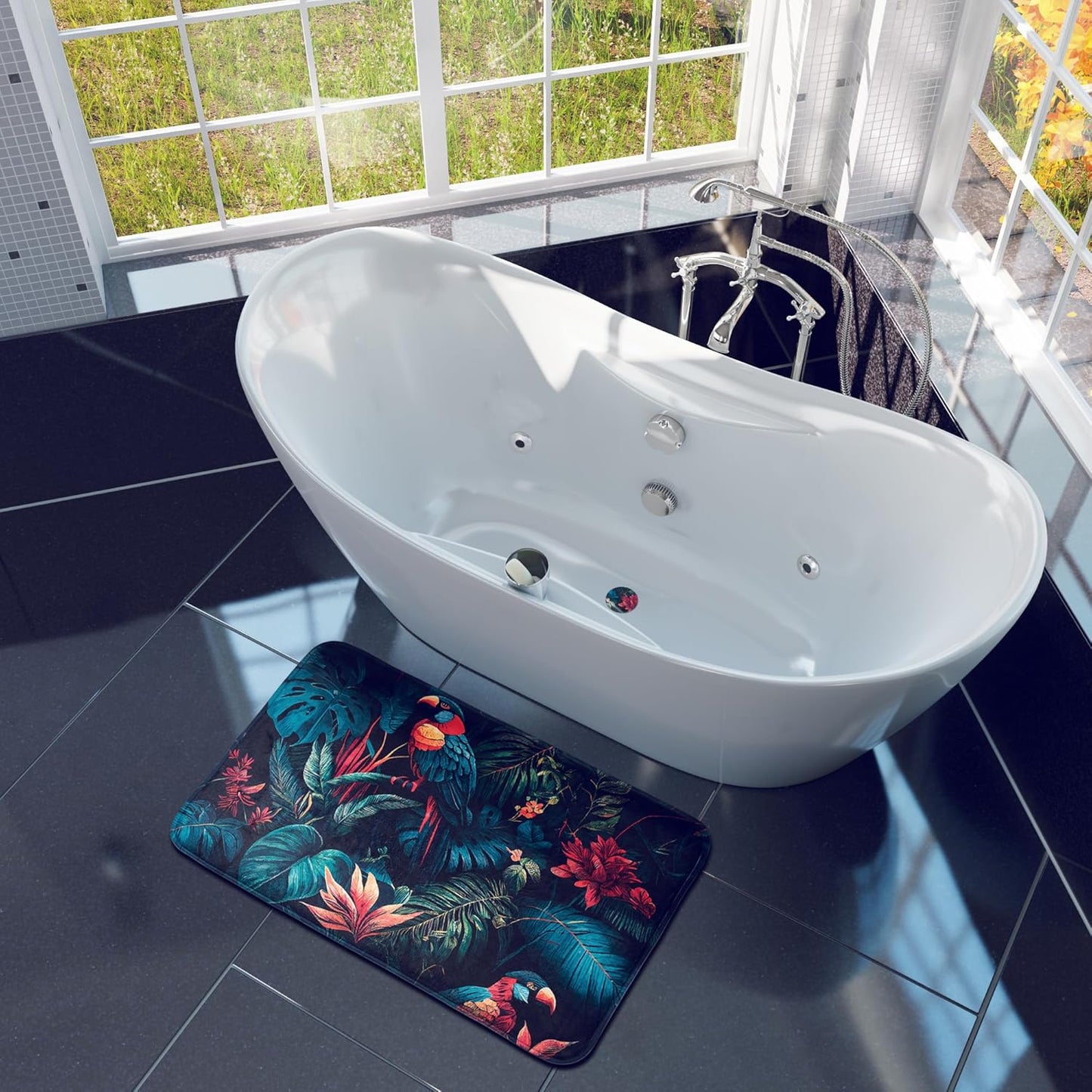 Rutschfester Badteppich, waschbar und weich, Exotic 70 x 110 cm (Rechteckig)