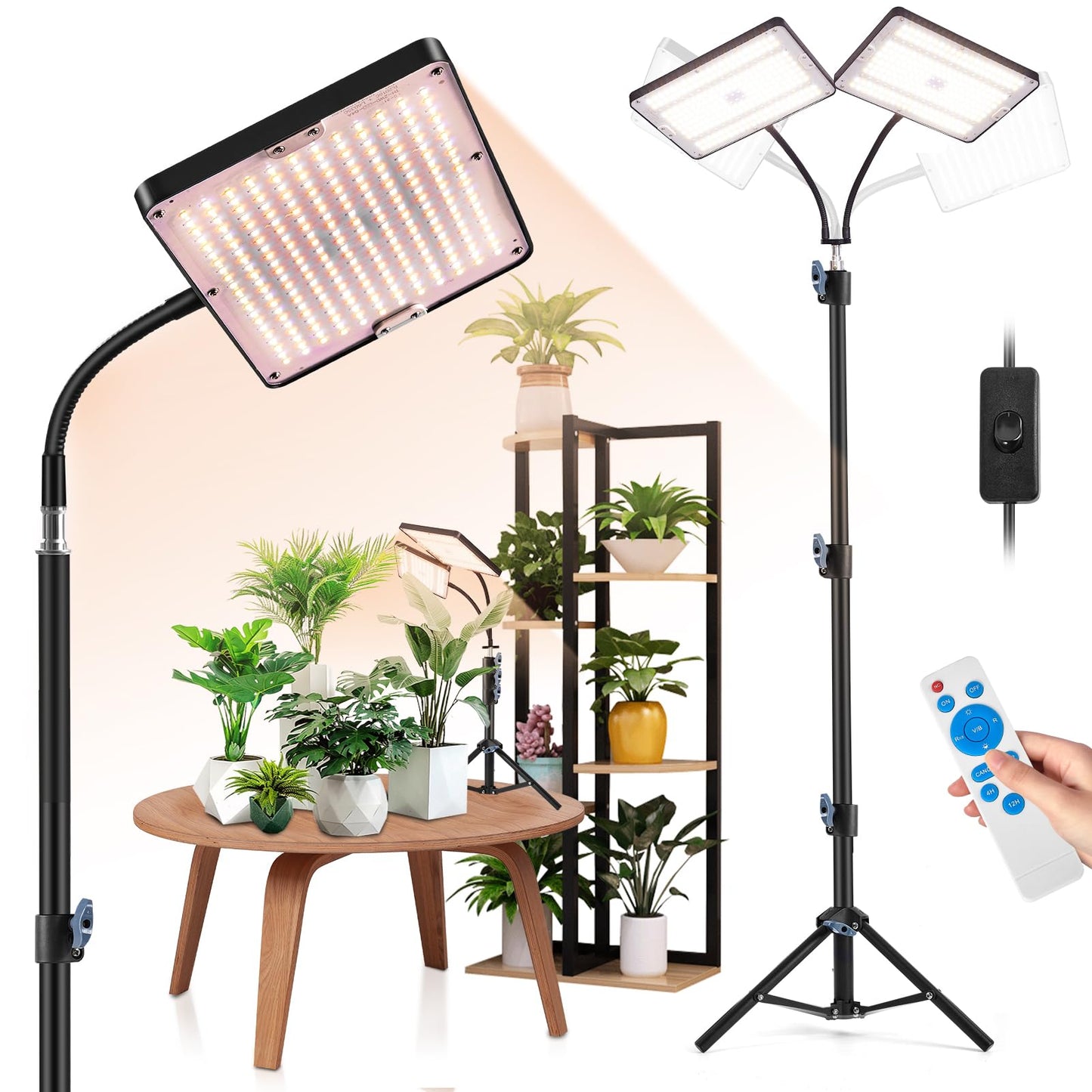 LED-Pflanzenlampe mit Ständer & Timer, Doppelköpfig mit Ständer