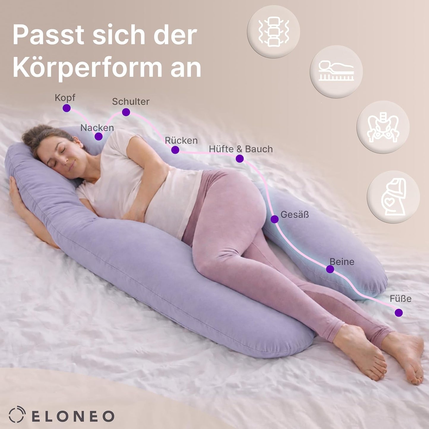 Seitenschläferkissen mit Bezug, Lila