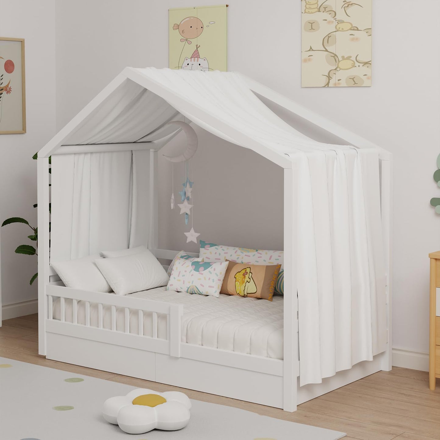 Betthimmel für Hausbett, H420 x B135 cm (1er Pack) Weiss