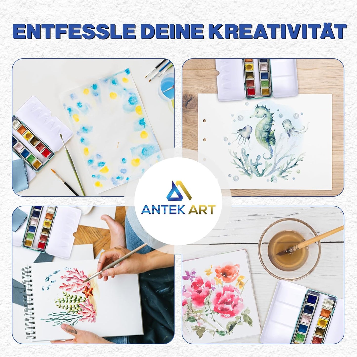 12-teiliges Aquarellfarben-Set im Metallkoffer, Metallic Glitzer, 12 Glitzerfarben