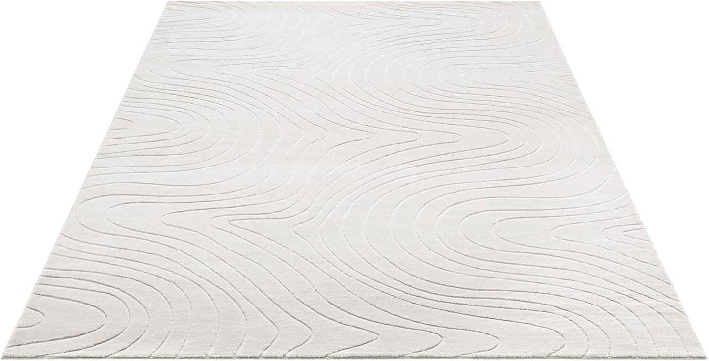 Rutschfeste Badematte, waschbar, Creme Abstrakte Wellen 120 x 170 cm (Rechteckig)