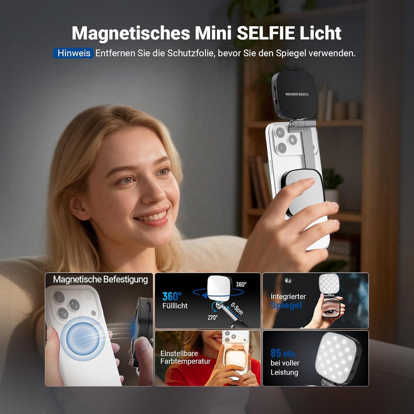 Magnetisches Selfie-Licht, NL45B Schwarz