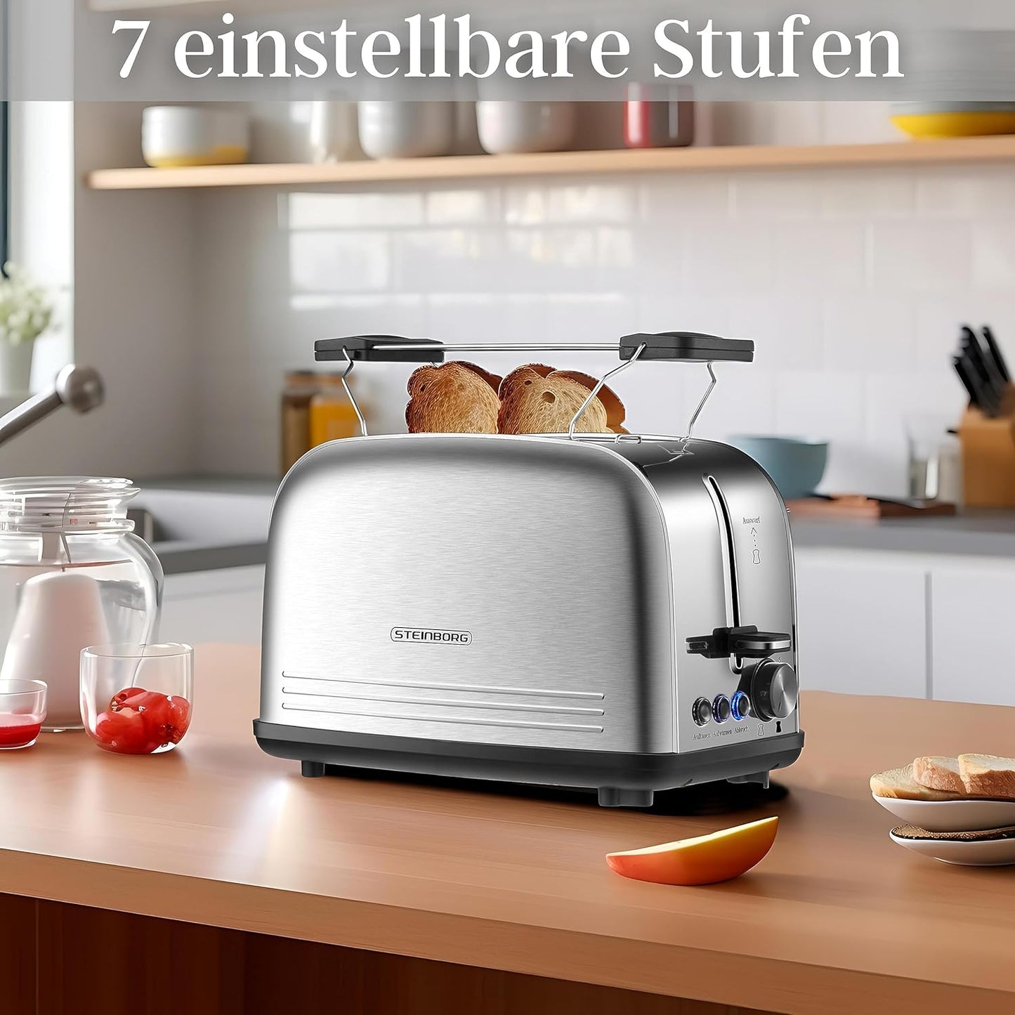 Edelstahl Doppelschlitz-Toaster mit Brötchenaufsatz