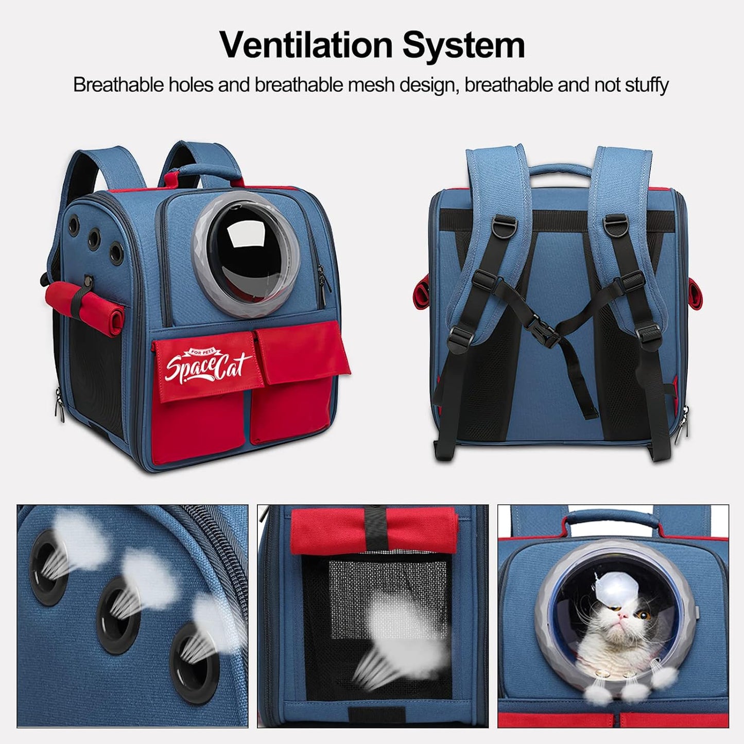 Haustierrucksack mit Belüftungssystem, Blau
