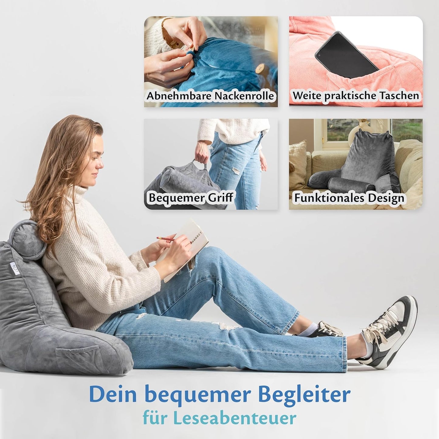 Lesekissen mit Nackenrolle und Armlehnen, Rosa