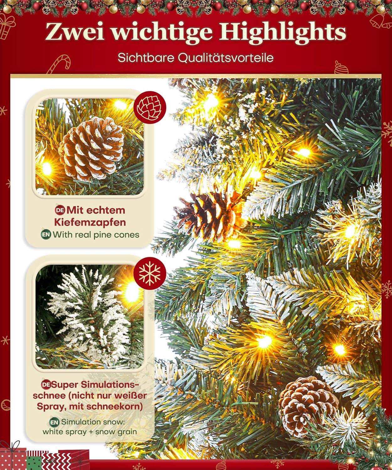 Künstlicher Weihnachtsbaum mit LED-Beleuchtung, 210 cm, 210 cm
