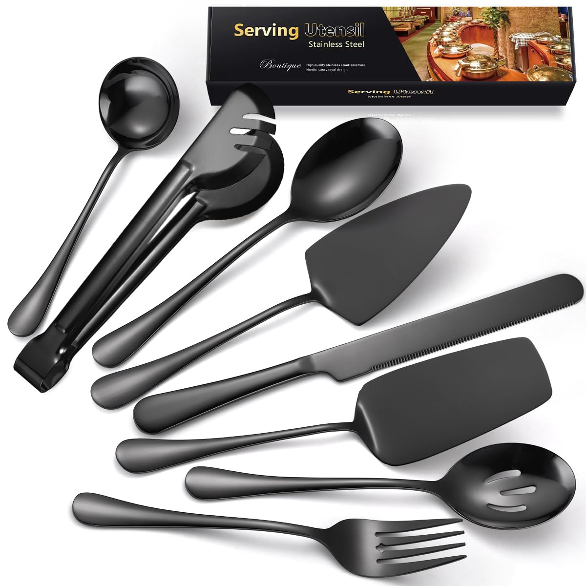 8-teiliges Servierbesteck-Set für Buffet, 8 Schwarz