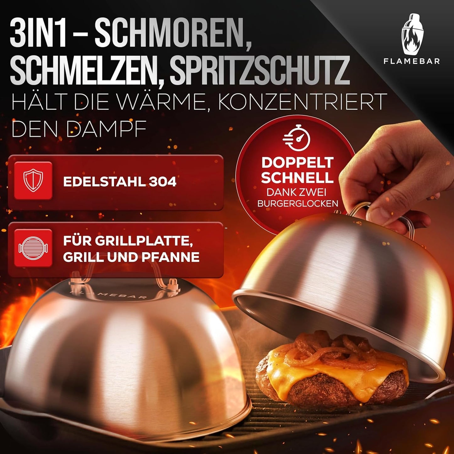 6-teiliges Burgerpresse-Set mit Burgerglocke, Burgerspiesse & Grillspachtel