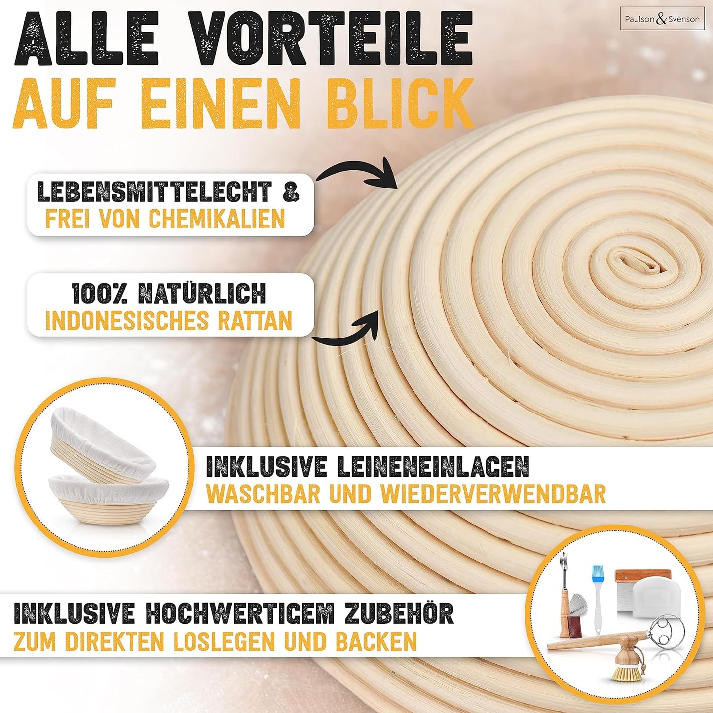 Gärkörbchen-Set inkl. Zubehör, Oval/Rund