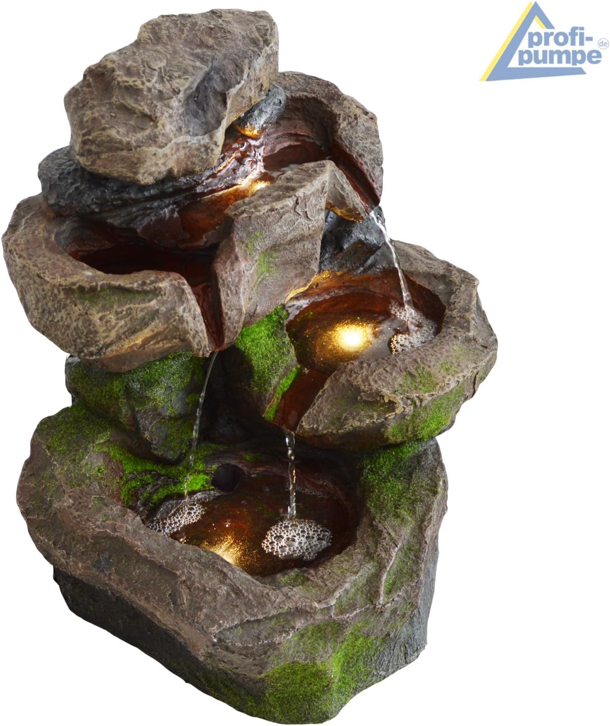 Zimmerbrunnen Stein-Kaskade Schwarzwald mit LED Lichtern, Gartenbrunnen Stein-kaskade Schwarzwald
