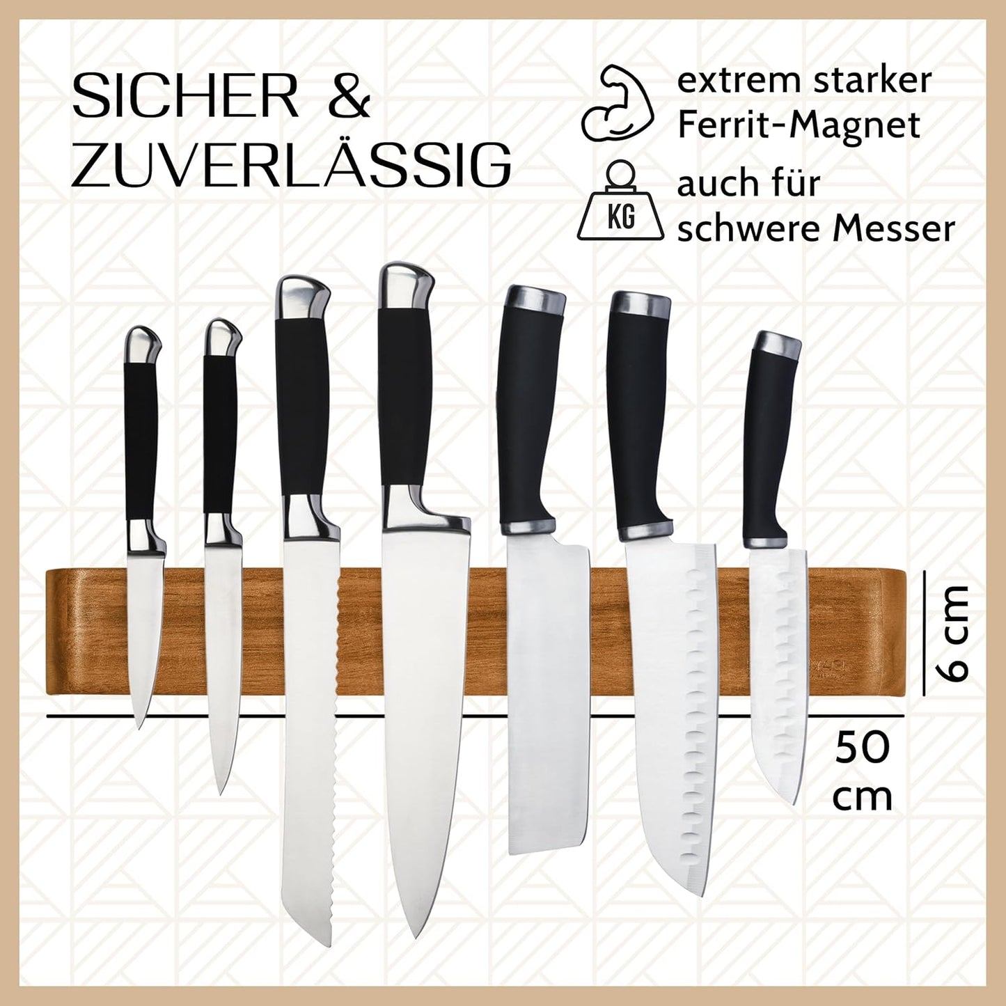 Magnetische Messerleiste Oskar, 50 cm / Akazienholz