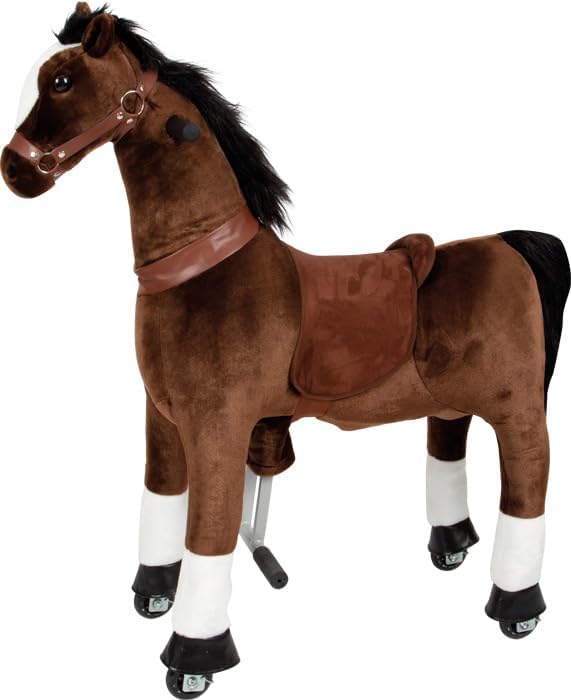Reitpferd aus Plüsch auf Rollen, Reitpferd