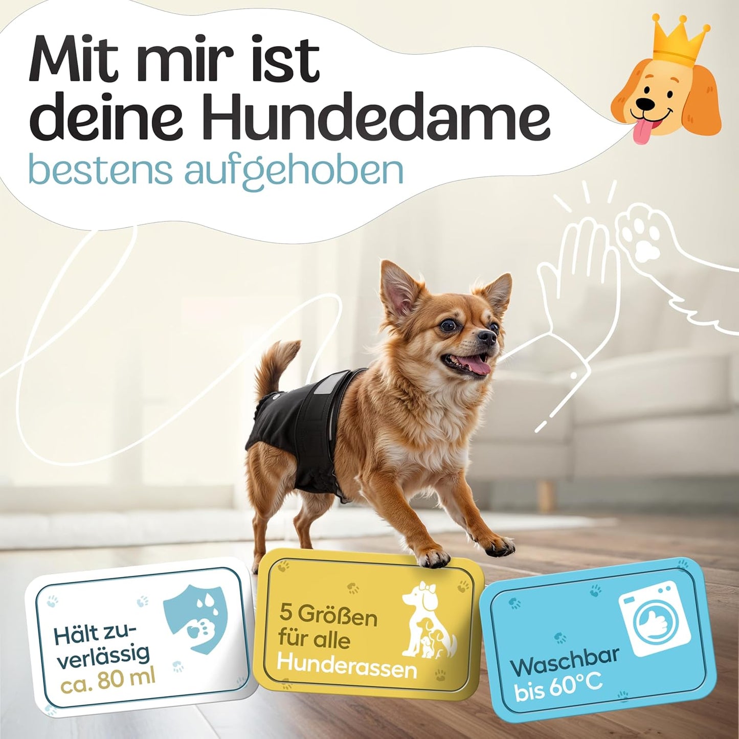 Hundewindeln für Hündinnen, 3 Stück, hochabsorbierend, Schwarz XS (21 - 29cm)