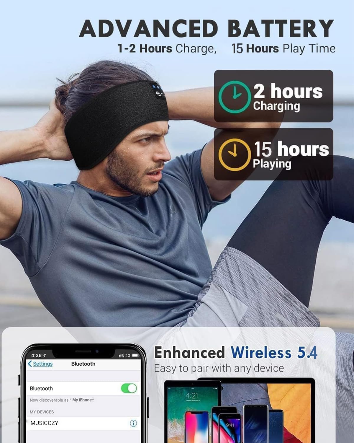 Schlafkopfhörer Stirnband mit Bluetooth-Funktion, HS HS Schwarz
