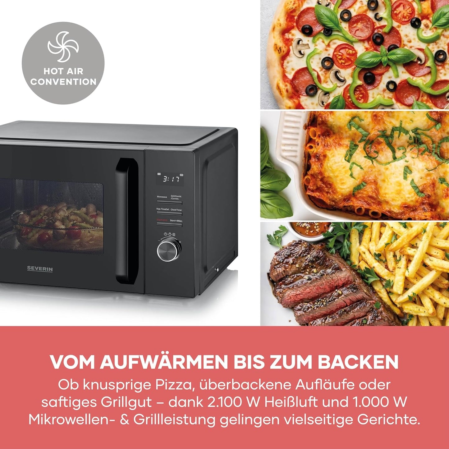 3-in-1 Mikrowelle MW7798, 3-in-1 (Mikrowelle+Grill+Heissluft), 30L XXL