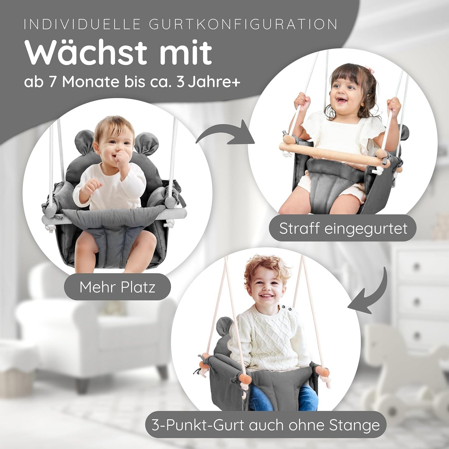 3 in 1 Babyschaukel, Grau