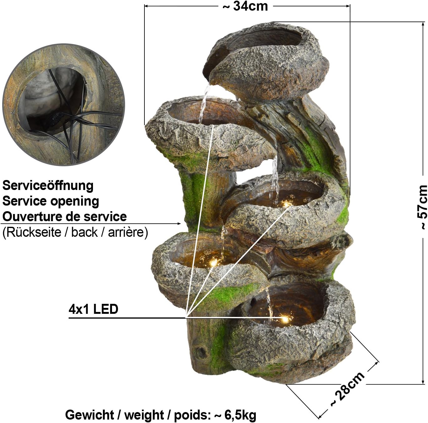 Gartenbrunnen in Baumstumpfoptik & Steinschalen, Gartenbrunnen Baumstumpf & Steinschalen