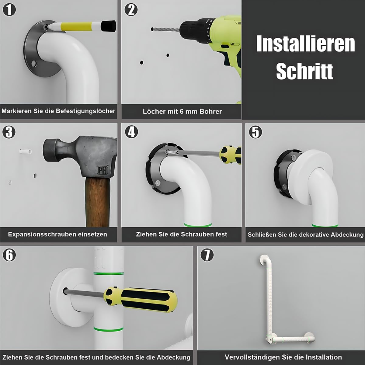 Edelstahl Haltegriffe für Dusche und Badewanne, 38 x 38cm Weiss
