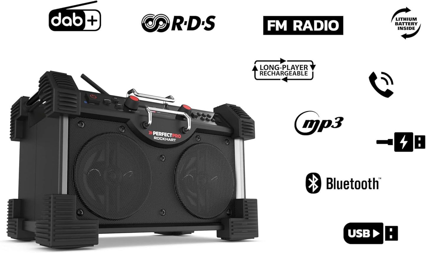 Baustellenradio Rockhart mit DAB+, Bluetooth & Akku