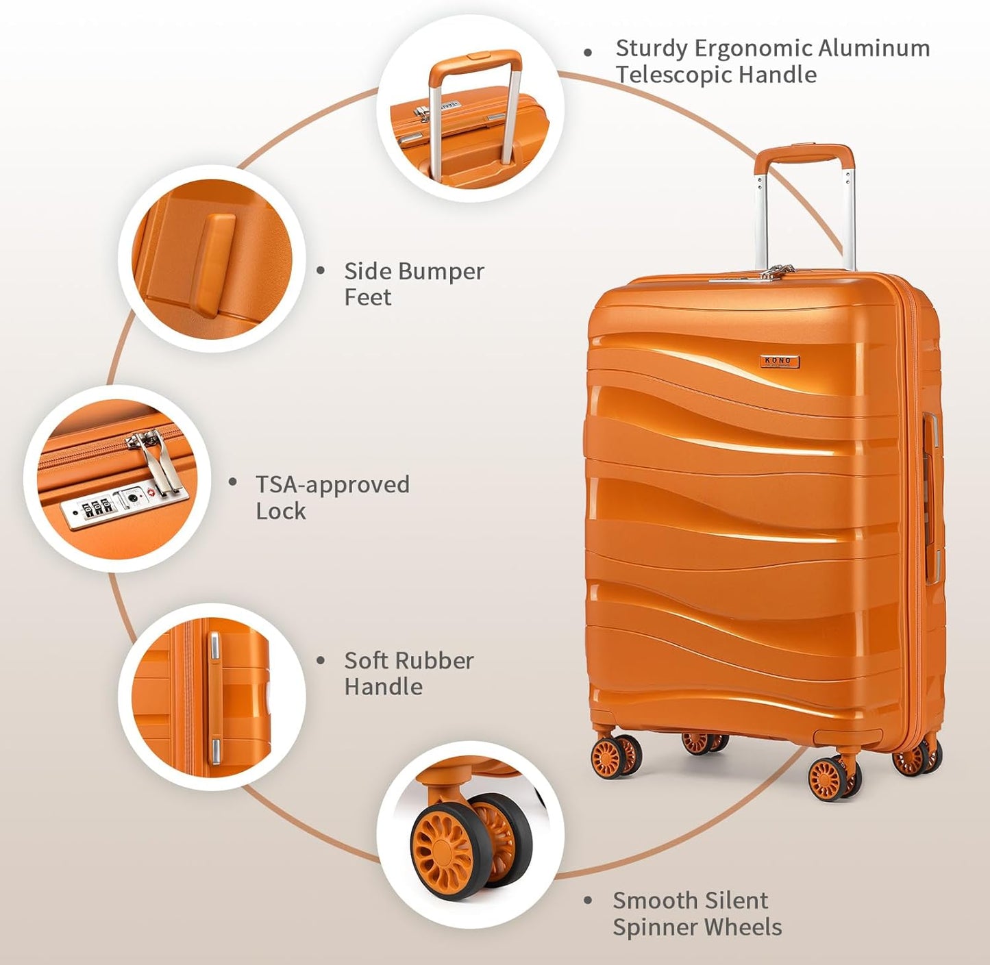 Grosser Koffer mit TSA Schloss und 4 Rollen, Orange Groß Koffer