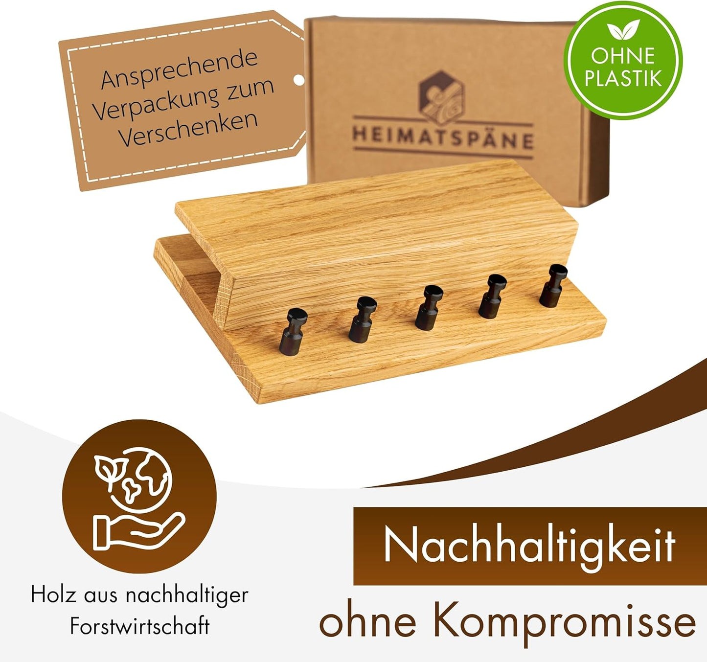 Schlüsselbrett mit Ablage, Eiche (schwarze Haken)