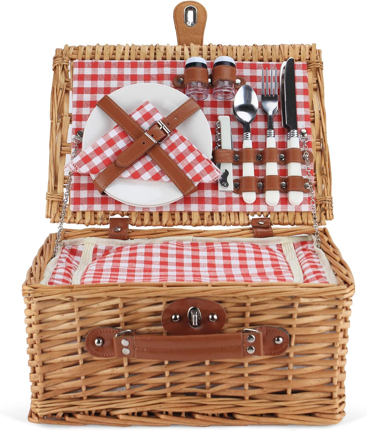 Picknickkorb mit Kühlfach für 2 Personen, Rot Kariert
