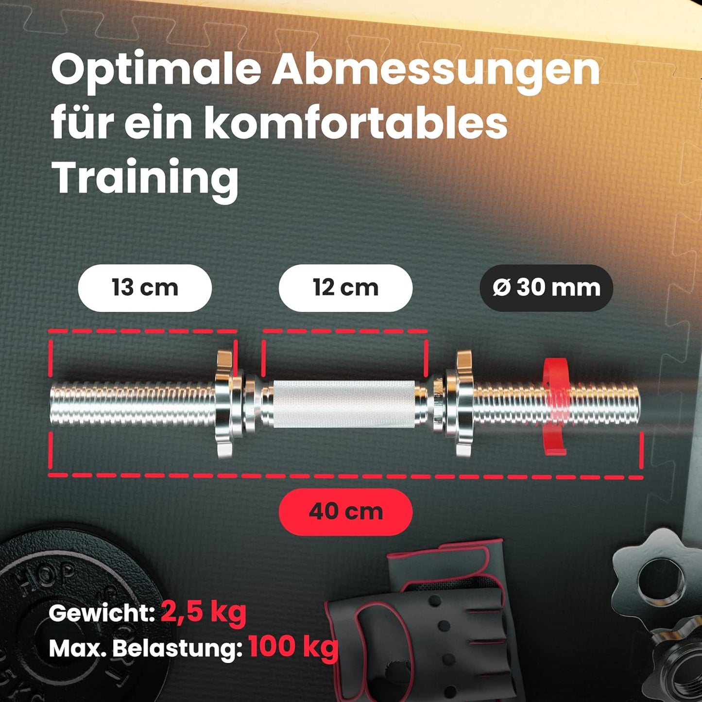 Hantelstange mit Sternverschlüssen, Kurze Stange 40 cm