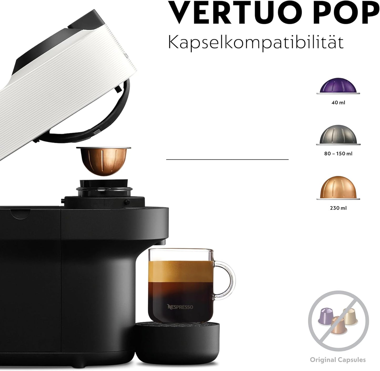 Vertuo Pop Kaffeekapselmaschine mit One-Touch-System, XN9201 Coconut White