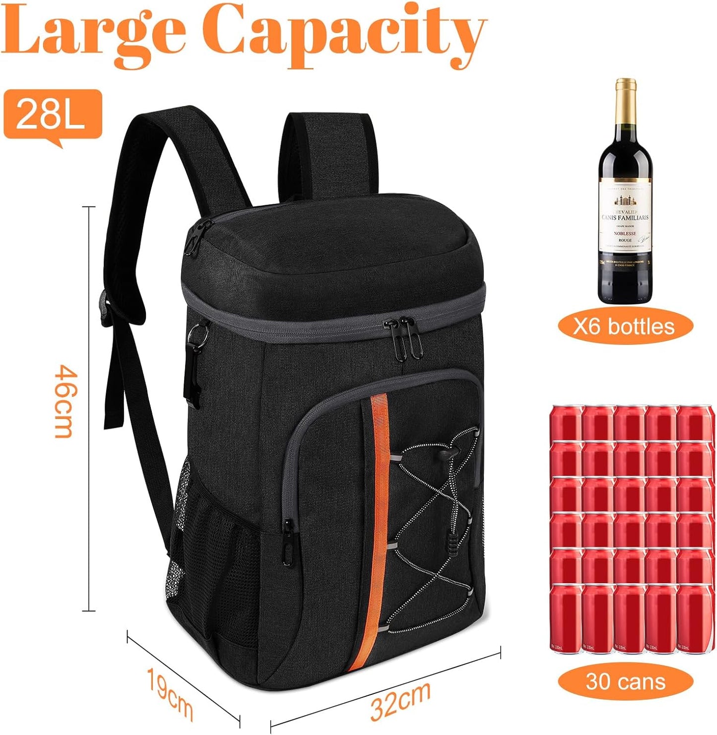 Wasserdichter Kühlrucksack, Schwarz