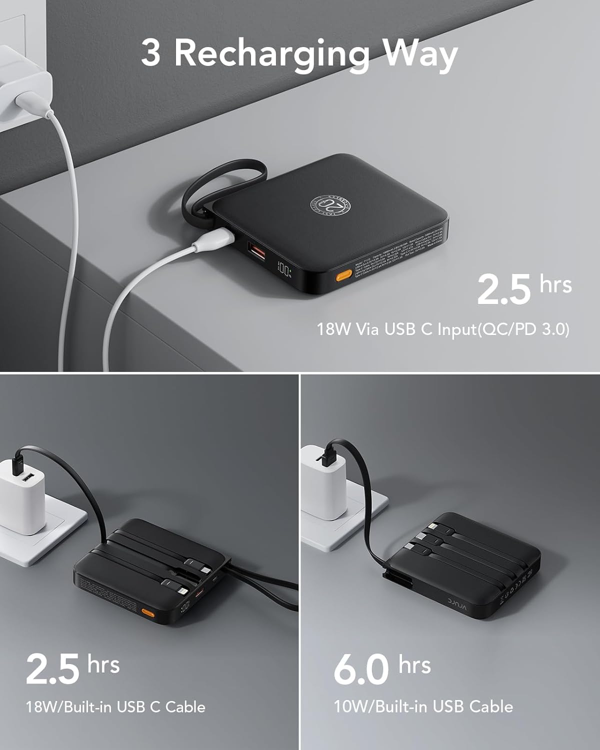 Powerbank mit Schnellladefunktion, schwarz