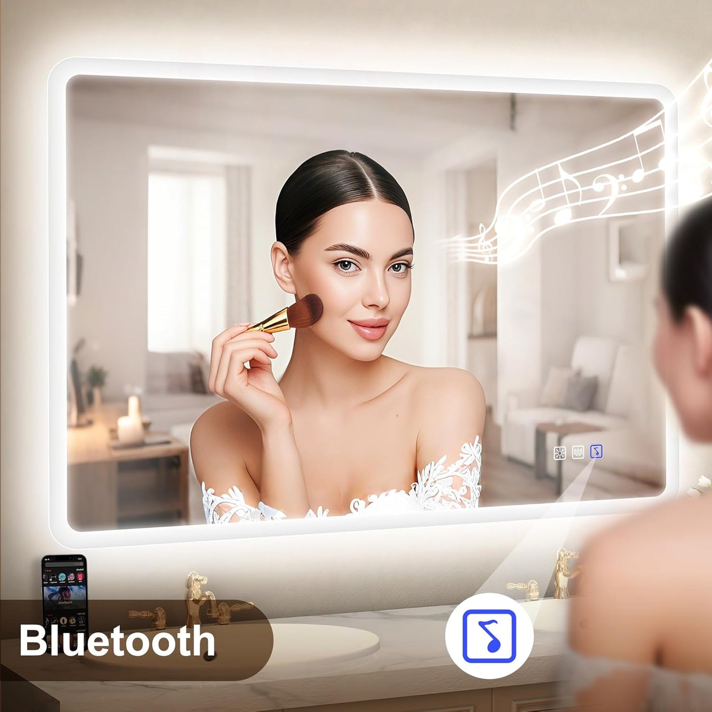 Badezimmerspiegel mit LED-Beleuchtung und Bluetooth, 60 x 80 cm M3017 Madrid Silber (Bluetooth)