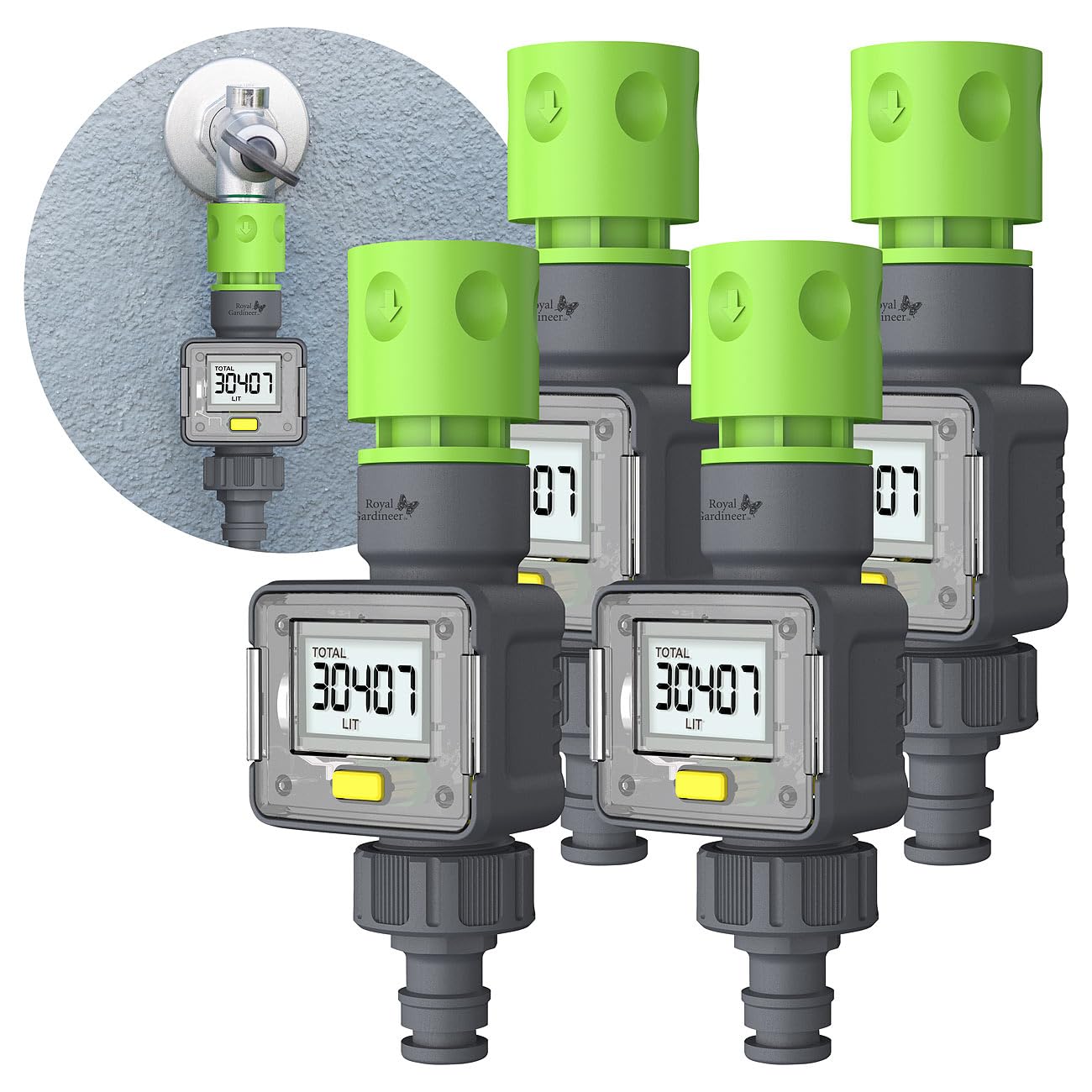 4er-Set Digitaler Wasserzähler für Gartenschläuche