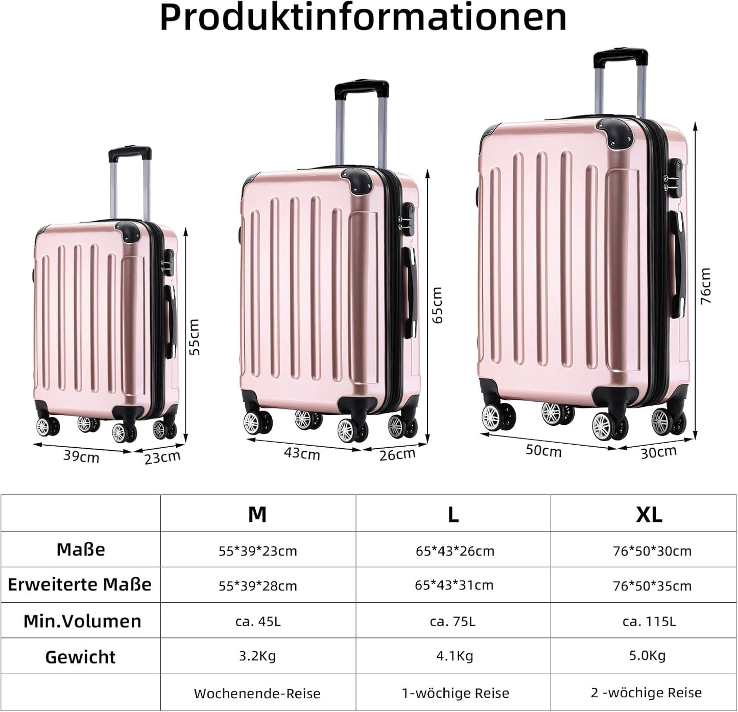 3-tlg. Hartschalenkoffer-Set, Rosagold SET